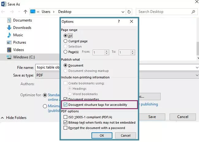 Correct document export: tagged PDF with a semantic layer